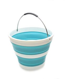 sammart 10l / 2.64 gallon collapsible plastic bucket – foldable round tub – portable fishing water pail – space saving outdoor waterpot, size 31cm dia (1, bright blue)