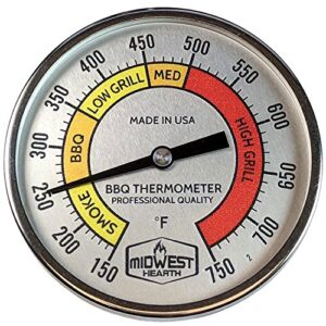 Midwest Hearth Professional Thermometer for Kamado Style Charcoal Grills (3" Dial)
