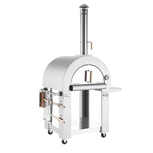 empava 32.5″ wood fired pizza oven grill with side panel for outdoor kitchen in stainless steel