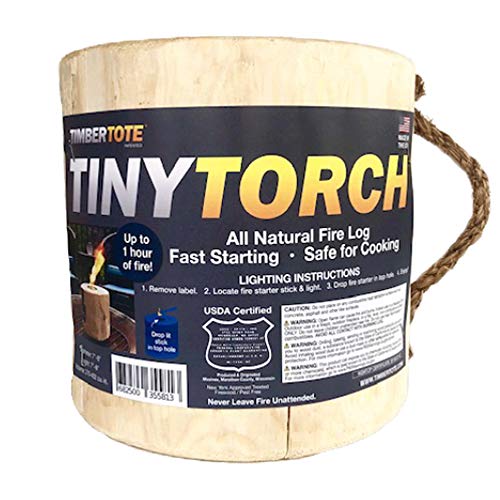 TimberTote Mighty Tiny Torch Small One Log Campfire Camping Cooking Camp Fire Wood Log with Fire Start Stick (2 Pack)