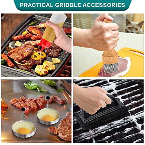 Leonyo 27 Pcs Griddle Accessories, Flat Top Grill Accessories Stainless Steel Griddle Spatula with Metal Scraper, Melting Dome, Grilling Tool Set for Outdoor Kitchen, Teppanyaki BBQ Hibachi Camping