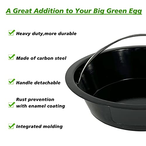 KAMaster Ash Can with Handle for XLarge Big Green Egg,Charcoal Ash Collector Must Haves Big Green Egg Accessories Carbon Steel Ash Pot with Enamel Coating Steel Folding Handle Kamado Ash Basket(XLarge