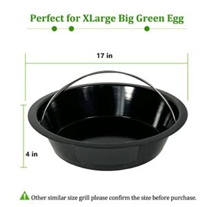 KAMaster Ash Can with Handle for XLarge Big Green Egg,Charcoal Ash Collector Must Haves Big Green Egg Accessories Carbon Steel Ash Pot with Enamel Coating Steel Folding Handle Kamado Ash Basket(XLarge