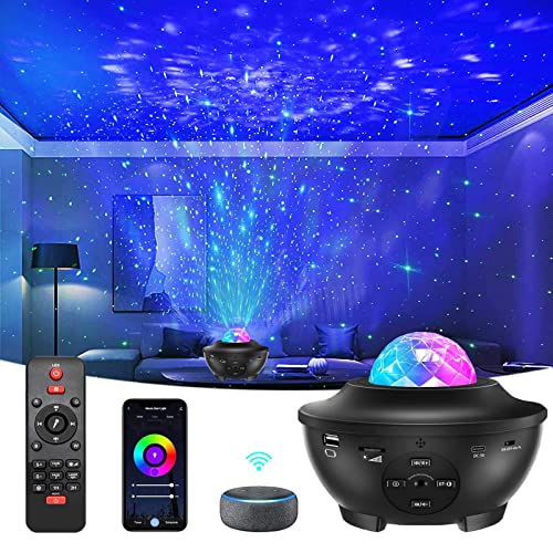 Star Projector, Galaxy Projector for Bedroom, Smart Star Night Light Projector Work with Alexa,Ocean Wave Projector with Remote Control &Music Bluetooth Speaker for Kids Aldult Room Party Decoration