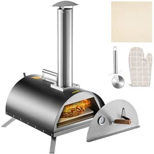 vevor outdoor pizza oven 12″,wood fired oven with feeding port,wood pellet burning pizza maker ovens 932℉max temperature stainless steel portable pizza ovens with accessories for outdoor cooking.