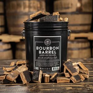 Midwest Barrel Company Bourbon Barrel BBQ Smoking Wood Chunks for Smoker (20 Pound Bucket) 1-4 Inch Large Wood Chunks for Smoking Meat - BBQ Accessories for Grills and Smokers