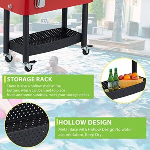 YOLENY 80 Gallon Rolling Cooler Cart Bottom Rack, Removable Stand, Fit in a Car, Rolling Freezer with Wheels, Backyard Cooler Trolley, Bottle Opener, Drain Plug, and Locking Wheels, Red