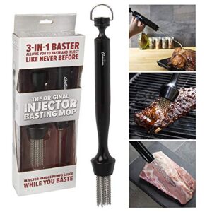 3-in-1 barbecue injector basting mop – includes bbq chain basting brush & meat syringe to baste, marinate & inject food with flavor – grilling accessory for indoor outdoor use- father’s day bbq gift