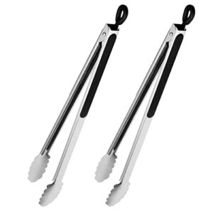 grill tongs, 17 inch extra long kitchen tongs, premium stainless steel tongs for cooking, grilling, barbecue/bbq, buffet (17″ 2pcs)