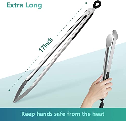 Grill Tongs, 17 Inch Extra Long Kitchen Tongs, Premium Stainless Steel Tongs for Cooking, Grilling, Barbecue/BBQ, Buffet (17" 2PCS)
