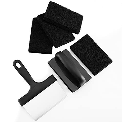 Grill Cleaning Kit, Heavy Duty Grill Scraper Stainless Steel, Food Scraper Tool Kitchen, Griddle Scrubber Scouring Pad Handle, Griddle Cleaning Brush for Charcoal, Grills, Cast Iron Cookware, Oven,Etc