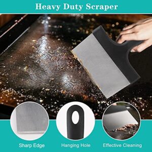 Grill Cleaning Kit, Heavy Duty Grill Scraper Stainless Steel, Food Scraper Tool Kitchen, Griddle Scrubber Scouring Pad Handle, Griddle Cleaning Brush for Charcoal, Grills, Cast Iron Cookware, Oven,Etc