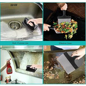 Grill Cleaning Kit, Heavy Duty Grill Scraper Stainless Steel, Food Scraper Tool Kitchen, Griddle Scrubber Scouring Pad Handle, Griddle Cleaning Brush for Charcoal, Grills, Cast Iron Cookware, Oven,Etc