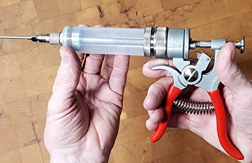 SpitJack Magnum Meat Injector Gun. Food Flavor Injection Syringe for Smoked BBQ Marinades and Meat Seasoning. 4 Needles for Pork Butt, Beef Brisket, Turkey Breast. Deluxe Hard Case. Made in The USA.