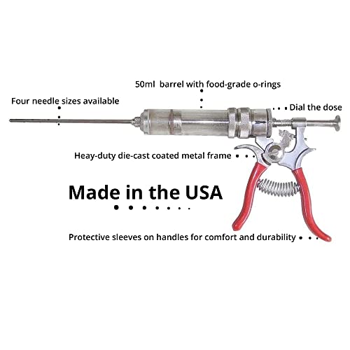 SpitJack Magnum Meat Injector Gun. Food Flavor Injection Syringe for Smoked BBQ Marinades and Meat Seasoning. 4 Needles for Pork Butt, Beef Brisket, Turkey Breast. Deluxe Hard Case. Made in The USA.