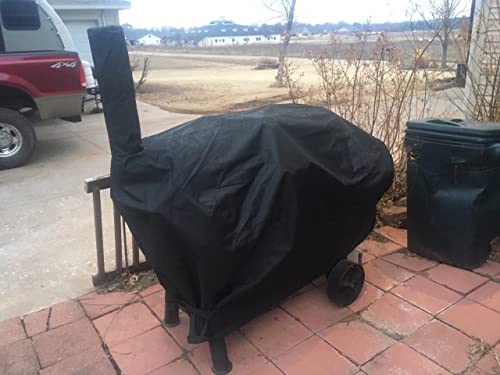 SunPatio Offset Smoker Cover, Heavy Duty Waterproof Barrel Charcoal Smoker Grill Cover, Barbecue Pit Cover, FadeStop and Durable, Compatible for Brinkmann Trailmaster, Char-Broil and More