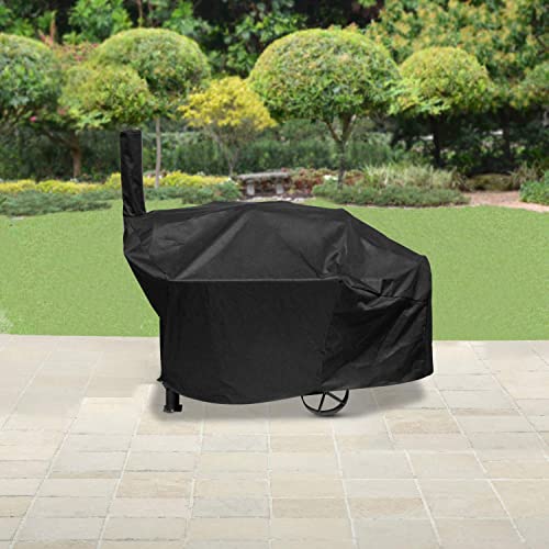 SunPatio Offset Smoker Cover, Heavy Duty Waterproof Barrel Charcoal Smoker Grill Cover, Barbecue Pit Cover, FadeStop and Durable, Compatible for Brinkmann Trailmaster, Char-Broil and More