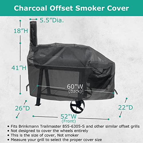 SunPatio Offset Smoker Cover, Heavy Duty Waterproof Barrel Charcoal Smoker Grill Cover, Barbecue Pit Cover, FadeStop and Durable, Compatible for Brinkmann Trailmaster, Char-Broil and More
