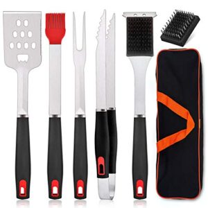 hasteel bbq grill accessories set of 7, stainless steel grilling tools set with storage bag, heavy duty grill spatula, tong, fork, basting brush, cleaning brush, dishwasher safe & man’s gift