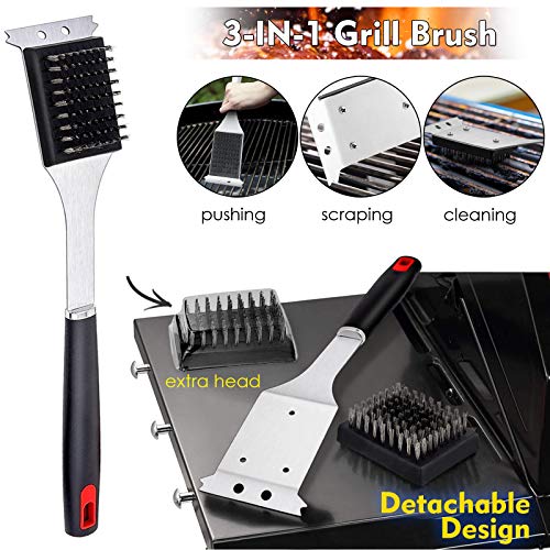 HaSteeL BBQ Grill Accessories Set of 7, Stainless Steel Grilling Tools Set with Storage Bag, Heavy Duty Grill Spatula, Tong, Fork, Basting Brush, Cleaning Brush, Dishwasher Safe & Man’s Gift