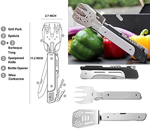 Lichamp 6-in-1 BBQ Multi Tool Set, Folding BBQ Tool Stainless Steel, Folding Grill Tool for Outdoor BBQ Grill