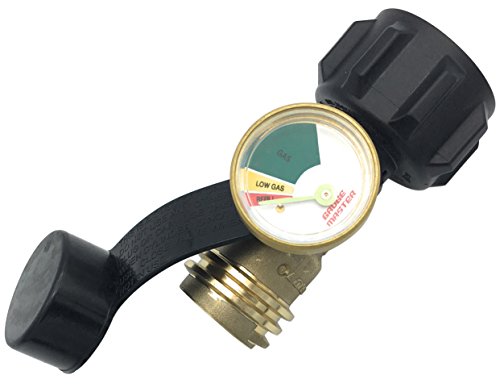 Premium Gauge Master Propane Tank Gauge Gas Meter - Cylinder Gas Level Indicator Adapter - Suitable for All BBQ Grill, RV Camper & Appliances - Type 1 Connection - Includes Cover Cap & Leak Detector