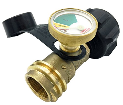 Premium Gauge Master Propane Tank Gauge Gas Meter - Cylinder Gas Level Indicator Adapter - Suitable for All BBQ Grill, RV Camper & Appliances - Type 1 Connection - Includes Cover Cap & Leak Detector