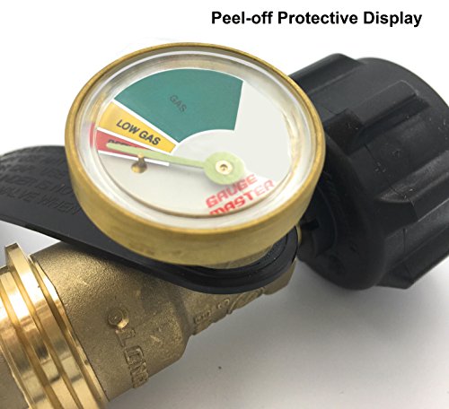 Premium Gauge Master Propane Tank Gauge Gas Meter - Cylinder Gas Level Indicator Adapter - Suitable for All BBQ Grill, RV Camper & Appliances - Type 1 Connection - Includes Cover Cap & Leak Detector