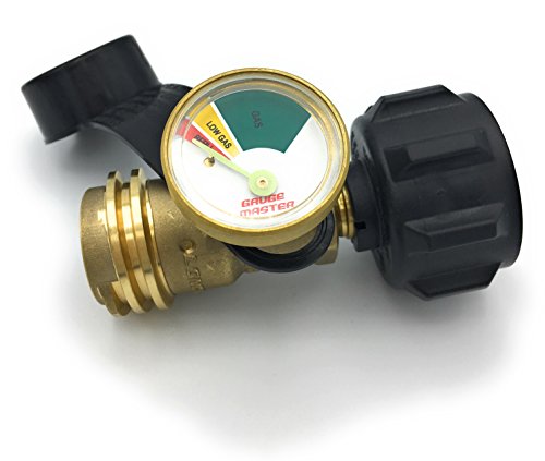 Premium Gauge Master Propane Tank Gauge Gas Meter - Cylinder Gas Level Indicator Adapter - Suitable for All BBQ Grill, RV Camper & Appliances - Type 1 Connection - Includes Cover Cap & Leak Detector