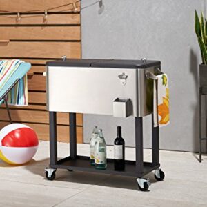 TRINITY Stainless Steel Beverage Cooler and Ice Chest with Wheels and Built-in Bottle Opener, Rolling Cart with Shelf for Patio, Outdoor Bar, Catering, and Restaurants, 100 Quart Capacity