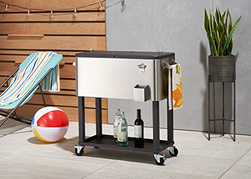 TRINITY Stainless Steel Beverage Cooler and Ice Chest with Wheels and Built-in Bottle Opener, Rolling Cart with Shelf for Patio, Outdoor Bar, Catering, and Restaurants, 100 Quart Capacity