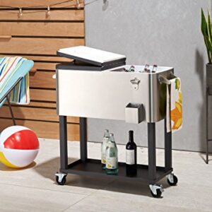 TRINITY Stainless Steel Beverage Cooler and Ice Chest with Wheels and Built-in Bottle Opener, Rolling Cart with Shelf for Patio, Outdoor Bar, Catering, and Restaurants, 100 Quart Capacity