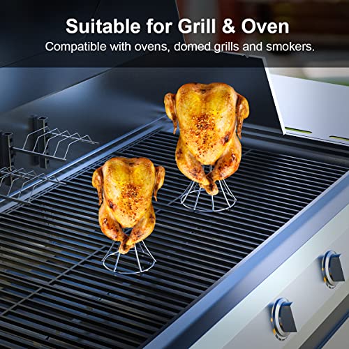 Vertical Chicken Holder Turkey Rack, Chicken & Turkey Roasting Rack for Smoker and Grill, Chicken Roasting Stand for Whole Chicken Roaster, Beer Can Chicken Holder, Turkey Rack for Fry Pot, 2 Pcs