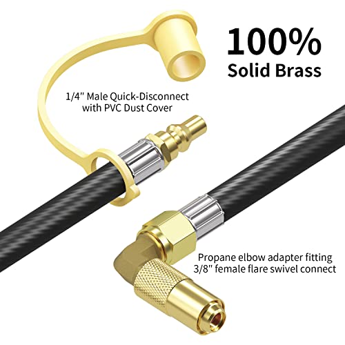 Generep 12Ft RV Quick Connect Propane Hose with Elbow Adapter Convertion Fitting, for Blackstone 17" & 22" Griddle1/4 Quick Plug