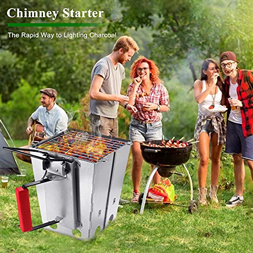 YSSOA Charcoal Chimney Starter Foldable, Collapsible, Silver