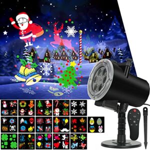 christmas lights projector outdoor,holiday lights projector with remote control timer,16 hd slides, waterproof, halloween lights indoor projector for xmas party wedding garden landscape decoration