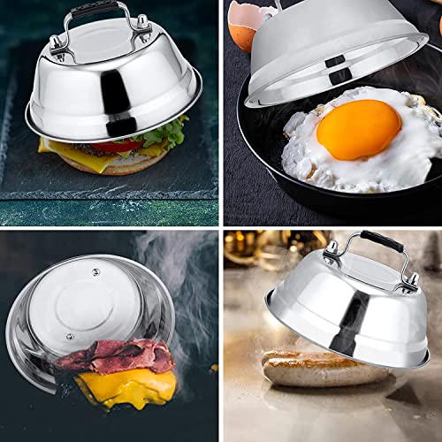 3Pcs Basting Cover & Burger Press Set, Leonyo 12" & 9" & 6.5" Round Cheese Melting Dome, Heavy Duty Griddle Dome Steam Lids, Stainless Steel Bacon Press for BBQ Flat Top Grill Cast Iron