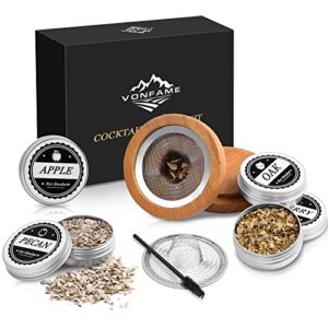 cocktail smoker kit – bourbon drink smoker & 4 flavors wood chips-old fashioned chimney drink smoker kit for infuse whiskey, cocktail, wine, meat, cheese -gift for whiskey lovers, dad, husband, men