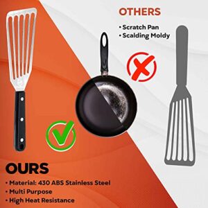 Fish Spatula 12.6 inch Stainless Steel - Fish Turner with Heat Resistant Handle - Premium Spatulas for Cooking Fish, Meat, Eggs - BBQ Slotted Turner with ABS Solid Handle and Hanging Hole