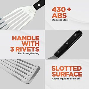 Fish Spatula 12.6 inch Stainless Steel - Fish Turner with Heat Resistant Handle - Premium Spatulas for Cooking Fish, Meat, Eggs - BBQ Slotted Turner with ABS Solid Handle and Hanging Hole