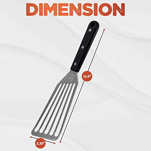 Fish Spatula 12.6 inch Stainless Steel - Fish Turner with Heat Resistant Handle - Premium Spatulas for Cooking Fish, Meat, Eggs - BBQ Slotted Turner with ABS Solid Handle and Hanging Hole