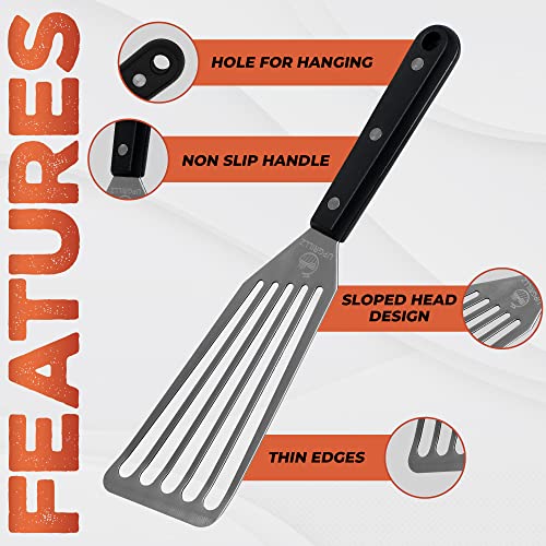 Fish Spatula 12.6 inch Stainless Steel - Fish Turner with Heat Resistant Handle - Premium Spatulas for Cooking Fish, Meat, Eggs - BBQ Slotted Turner with ABS Solid Handle and Hanging Hole