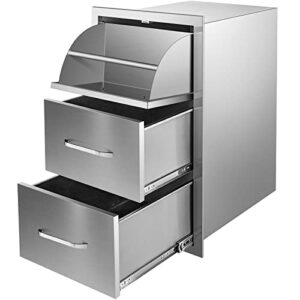 happybuy 17”w x 30”h triple access stainless steel with chrome handle bbq island drawers for outdoor kitchen or grill station