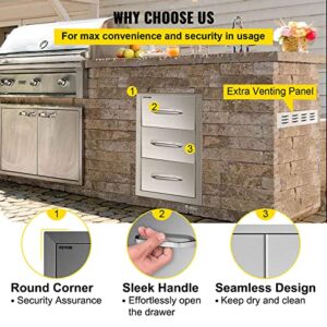 Happybuy 17''W x 30''H Triple Access Stainless Steel with Chrome Handle BBQ Island Drawers for Outdoor Kitchen or Grill Station