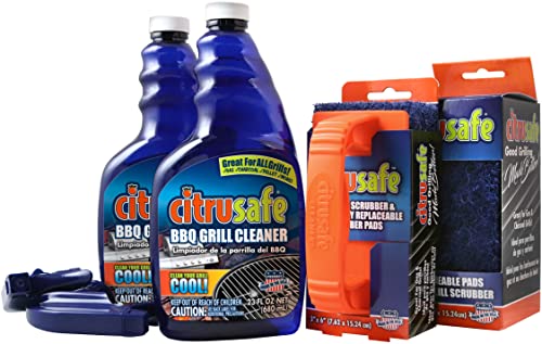 Citrusafe Grill Cleaner and Scrubber Super Kit - Two (2) 23 Oz Spray Bottles plus Scrubber 3 Pack & 6 Pack Scrubber Refill Pack