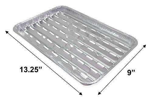 J-Line Design Aluminum Grill Toppers Complete with Silicone Basting Brush and Stainless Steel Mini Tongs - 18-Pack Disposable 13.25 by 9 Inch Pans with Holes for Barbecue Grill Grate