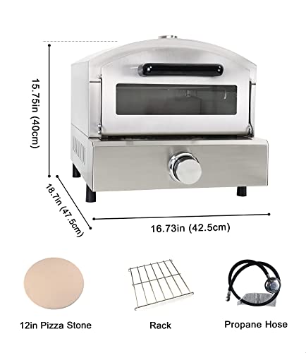 BNDHKR Gas Pizza Oven Stainless Steel Pizza Maker with 12 Inch Round Pizza Stone Portable Pizza Baker for Party and Outdoor Cooking,16.73 x 18.7 x 15.75 inches