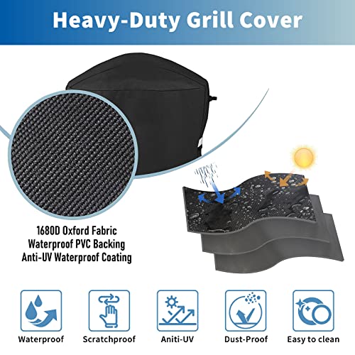 Grisun 7113 Grill Cover for Weber Q100/Q1000/Q200/Q2000 Grills with Portable Cart, Anti-Fade Waterproof Grill Cover for Weber Q2400/Q2200/Q1200/Q220/Q120 Grills, Full Length, Black