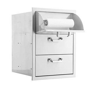 bbqguys signature 16-inch stainless steel double access drawer with paper towel dispenser – traditional