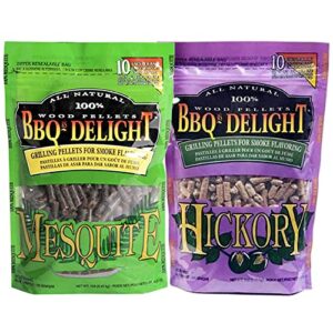 bbqr’s delight 2 pack mesquite & hickory natural wood grilling pellets 1lb bags